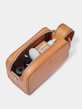 Nex Hawaii Tan Vegan Leather Toiletry Makeup Bag Dopp Kit